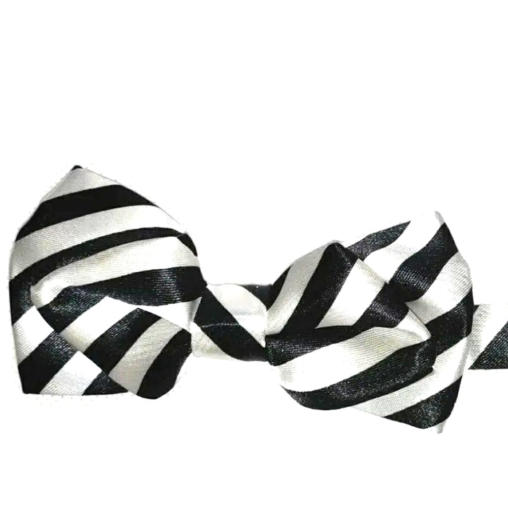 Father's Day Double Edge Bowtie. Handmade. Satin. Pre-tied. Stripe 3.5 x 2.75"